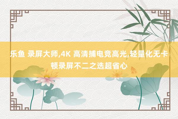 乐鱼 录屏大师,4K 高清捕电竞高光,轻量化无卡顿录屏不二之选超省心