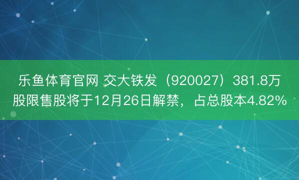 乐鱼体育官网 交大铁发（920027）381.8万股限售股将于12月26日解禁，占总股本4.82%