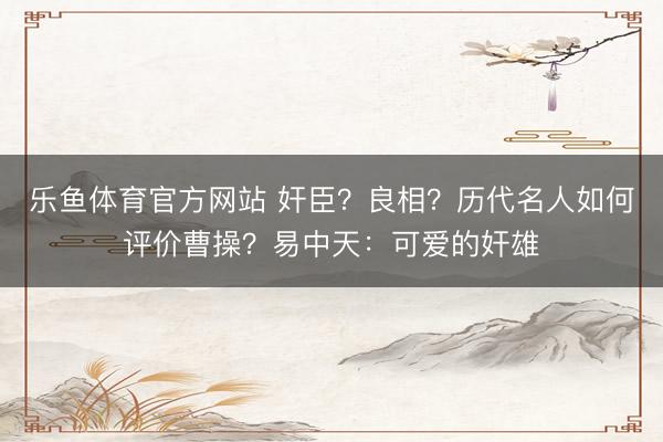 乐鱼体育官方网站 奸臣？良相？历代名人如何评价曹操？易中天：可爱的奸雄