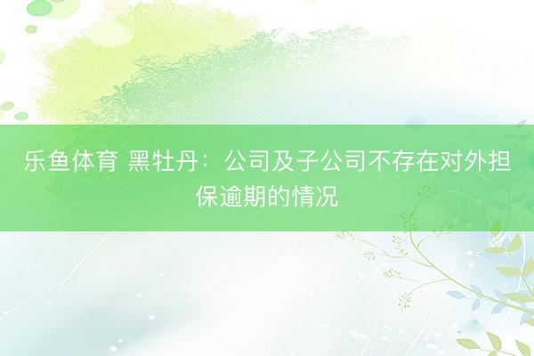 乐鱼体育 黑牡丹：公司及子公司不存在对外担保逾期的情况
