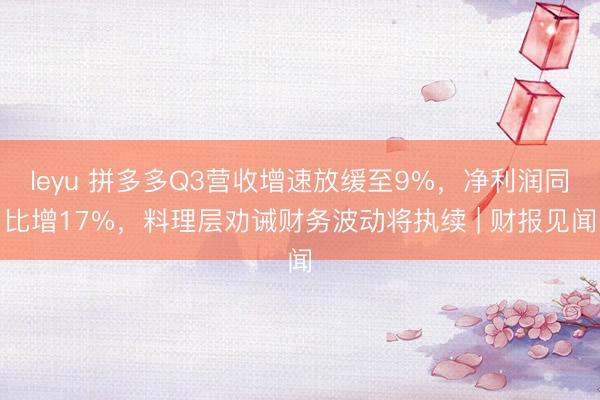 leyu 拼多多Q3营收增速放缓至9%,净利润同比增17%,料理层劝诫财务波动将执续 | 财报见闻