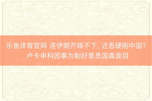 乐鱼体育官网 连伊朗齐啃不下， 还思硬刚中国? 卢卡申科因事为制好意思国真面目