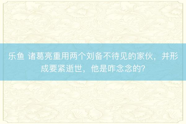 乐鱼 诸葛亮重用两个刘备不待见的家伙，并形成要紧逝世，他是咋念念的？